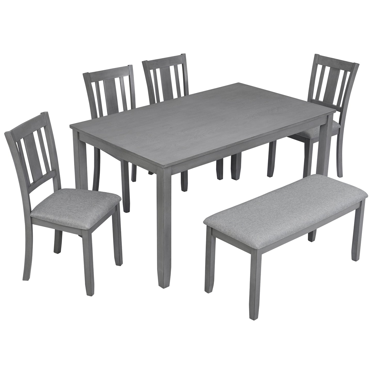 6PCs Kitchen Dining Set, Rectangular Wooden Dining Table with 4 Upholstered Chairs and a Bench, Dining Table Set for 6 People, Living Room, Home Bar and Kitchen, Gray - 1st Choice Furniture Direct