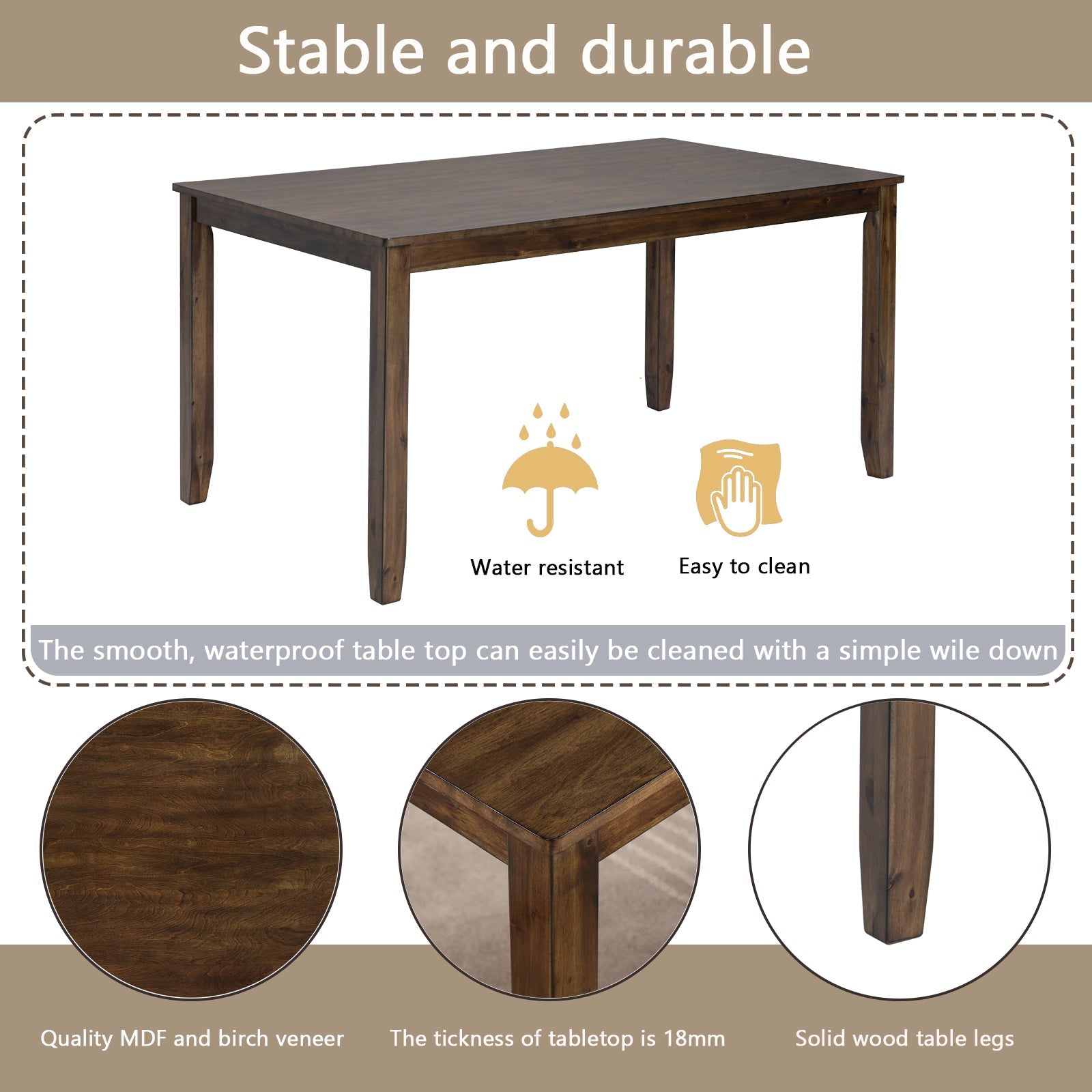 6PCs Kitchen Dining Set, Rectangular Wooden Dining Table with 4 Upholstered Chairs and a Bench, Dining Table Set for 6 People, Living Room, Home Bar and Kitchen, Walnut - 1st Choice Furniture Direct