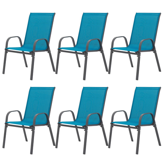 6Piece Patio Chairs, Outdoor Camping Chairs with Breathable Textilene Fabric, Set of 6 Garden Chairs with Armrest High Backrest for Garden Patio Pool Beach Yard Space Saving ( Blue) - 1st Choice Furniture Direct