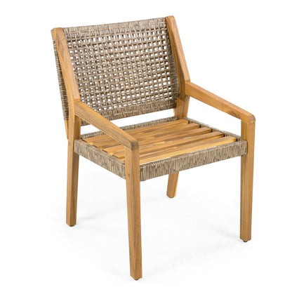 7 Piece Outdoor Dining Set – Acacia Wood Patio Table with Wicker Chairs - 1st Choice Furniture Direct