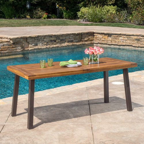 7 Piece Outdoor Dining Set – Acacia Wood Patio Table with Wicker Chairs - 1st Choice Furniture Direct