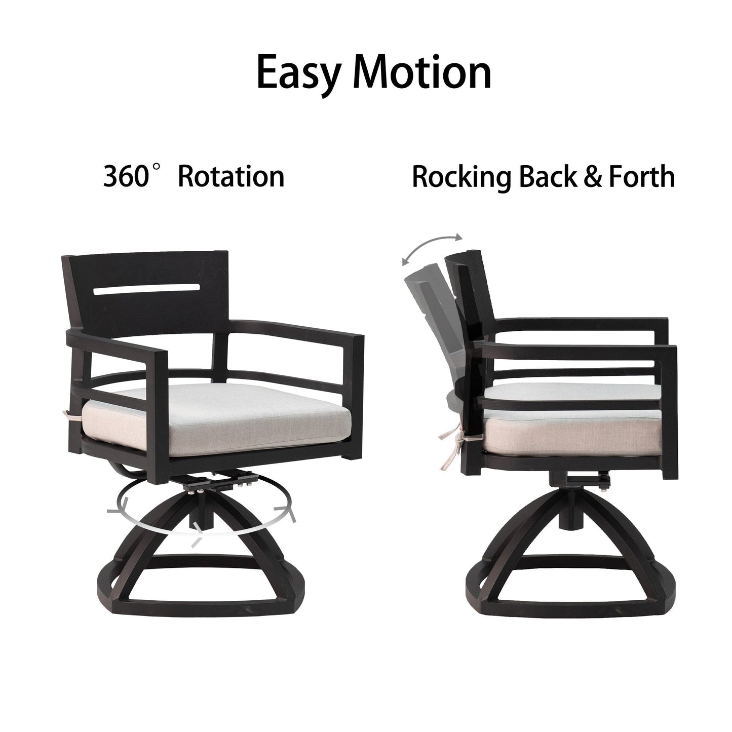 7 - Piece Outdoor Patio Aluminum Furniture, Modern Dining Set, including 4 Dining Chairs & 2 Swivel Rockers Sunbrella Fabric Cushioned and Rectangle Dining Table with Umbrella Hole, Ember Black - 1st Choice Furniture Direct