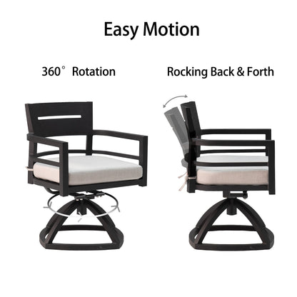 7 - Piece Outdoor Patio Aluminum Furniture, Modern Dining Set, including 4 Dining Chairs & 2 Swivel Rockers Sunbrella Fabric Cushioned and Rectangle Dining Table with Umbrella Hole, Ember Black - 1st Choice Furniture Direct