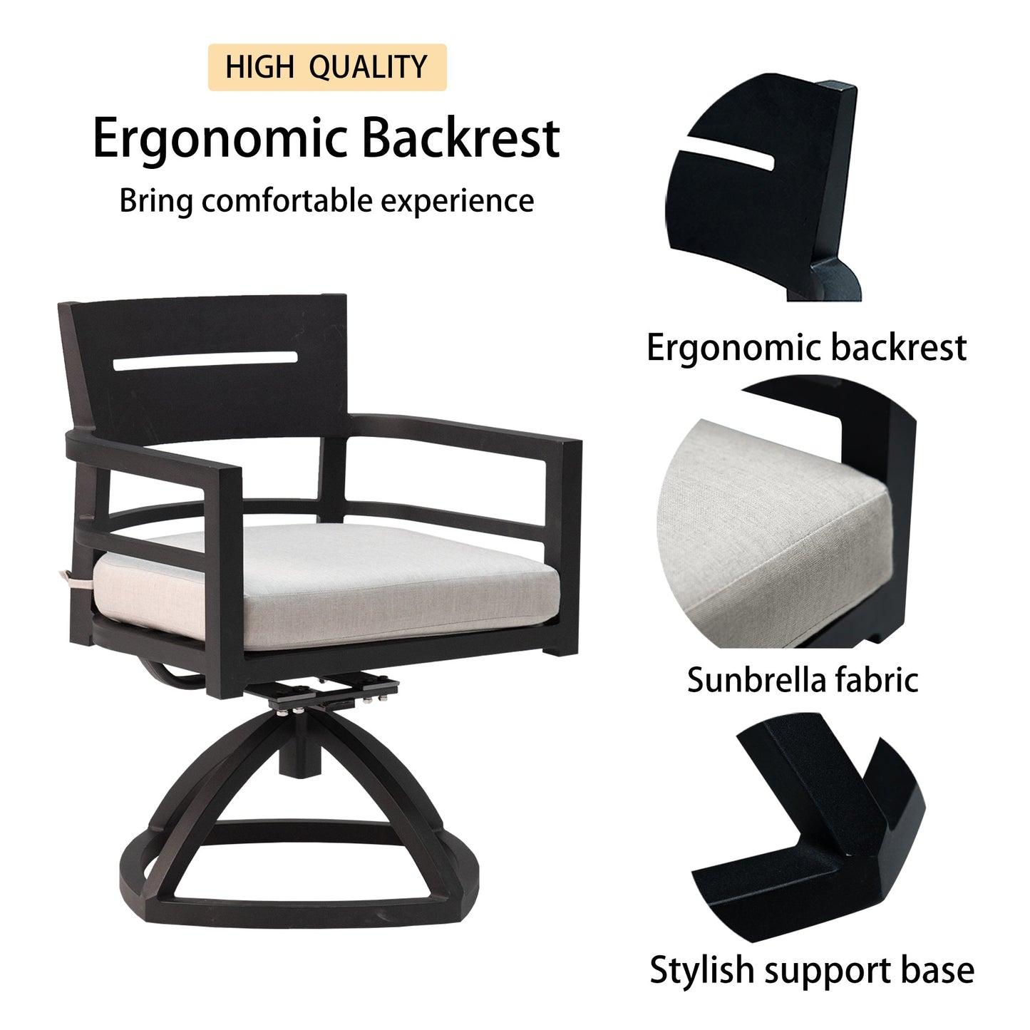 7 - Piece Outdoor Patio Aluminum Furniture, Modern Dining Set, including 4 Dining Chairs & 2 Swivel Rockers Sunbrella Fabric Cushioned and Rectangle Dining Table with Umbrella Hole, Ember Black - 1st Choice Furniture Direct