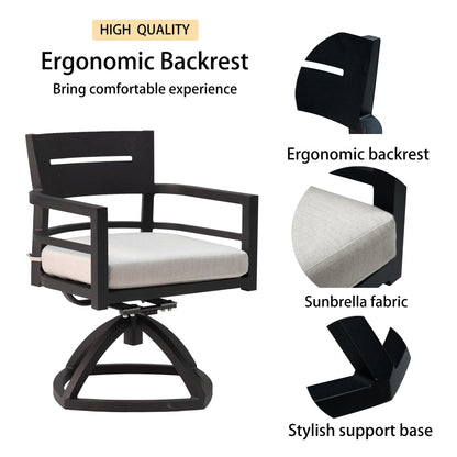 7 - Piece Outdoor Patio Aluminum Furniture, Modern Dining Set, including 4 Dining Chairs & 2 Swivel Rockers Sunbrella Fabric Cushioned and Rectangle Dining Table with Umbrella Hole, Ember Black - 1st Choice Furniture Direct