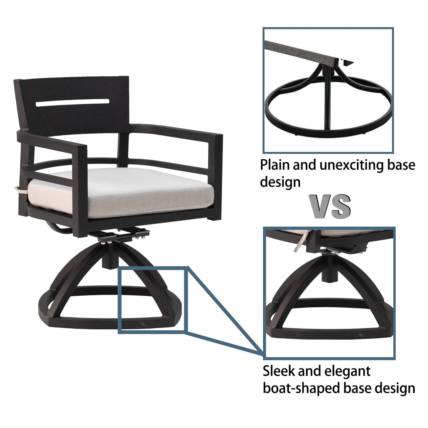 7 - Piece Outdoor Patio Aluminum Furniture, Modern Dining Set, including 4 Dining Chairs & 2 Swivel Rockers Sunbrella Fabric Cushioned and Rectangle Dining Table with Umbrella Hole, Ember Black - 1st Choice Furniture Direct