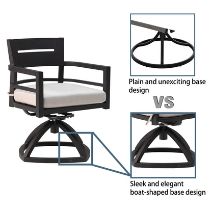7 - Piece Outdoor Patio Aluminum Furniture, Modern Dining Set, including 4 Dining Chairs & 2 Swivel Rockers Sunbrella Fabric Cushioned and Rectangle Dining Table with Umbrella Hole, Ember Black - 1st Choice Furniture Direct