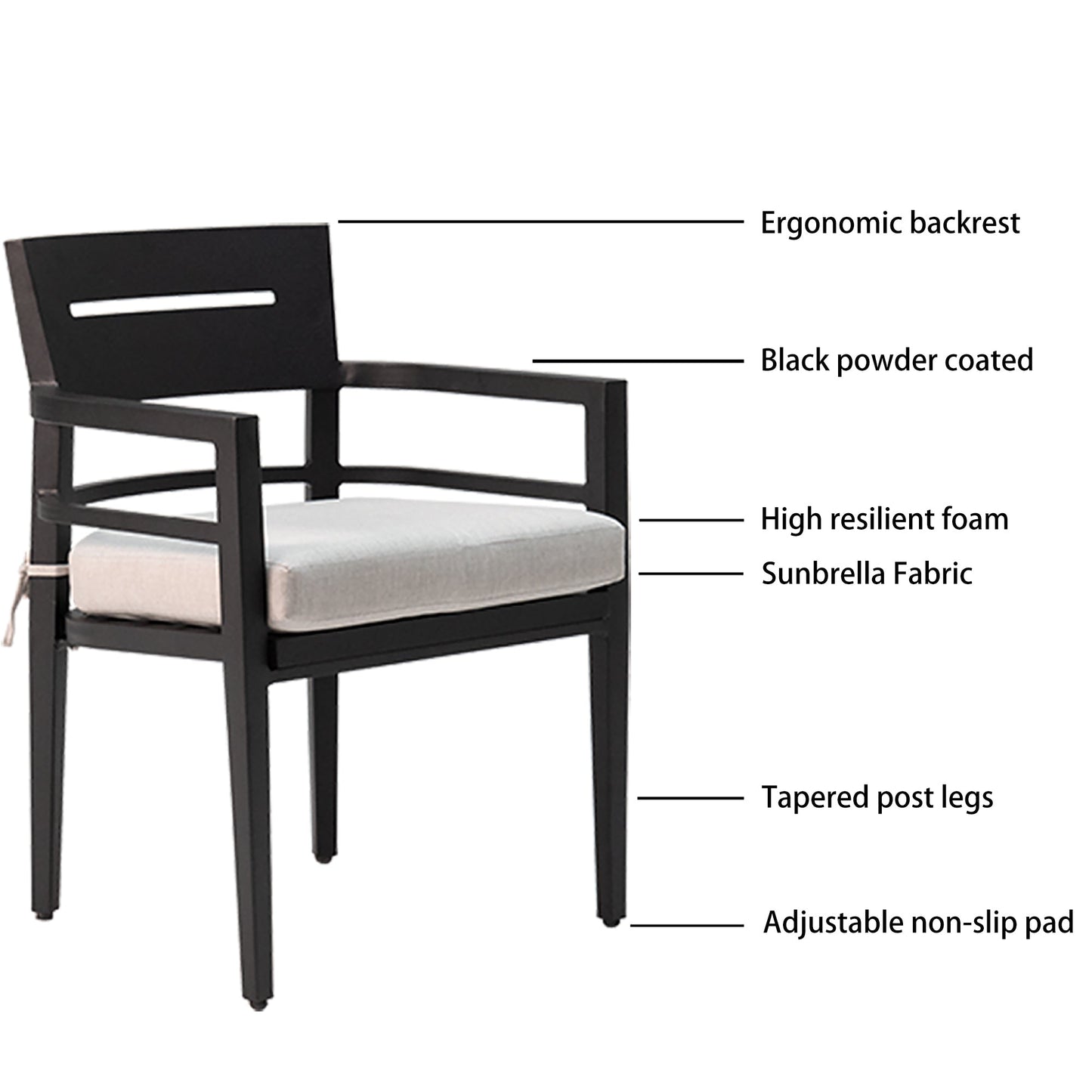 7 - Piece Outdoor Patio Aluminum Furniture, Modern Dining Set, including 4 Dining Chairs & 2 Swivel Rockers Sunbrella Fabric Cushioned and Rectangle Dining Table with Umbrella Hole, Ember Black - 1st Choice Furniture Direct