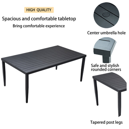 7 - Piece Outdoor Patio Aluminum Furniture, Modern Dining Set, including 4 Dining Chairs & 2 Swivel Rockers Sunbrella Fabric Cushioned and Rectangle Dining Table with Umbrella Hole, Ember Black - 1st Choice Furniture Direct