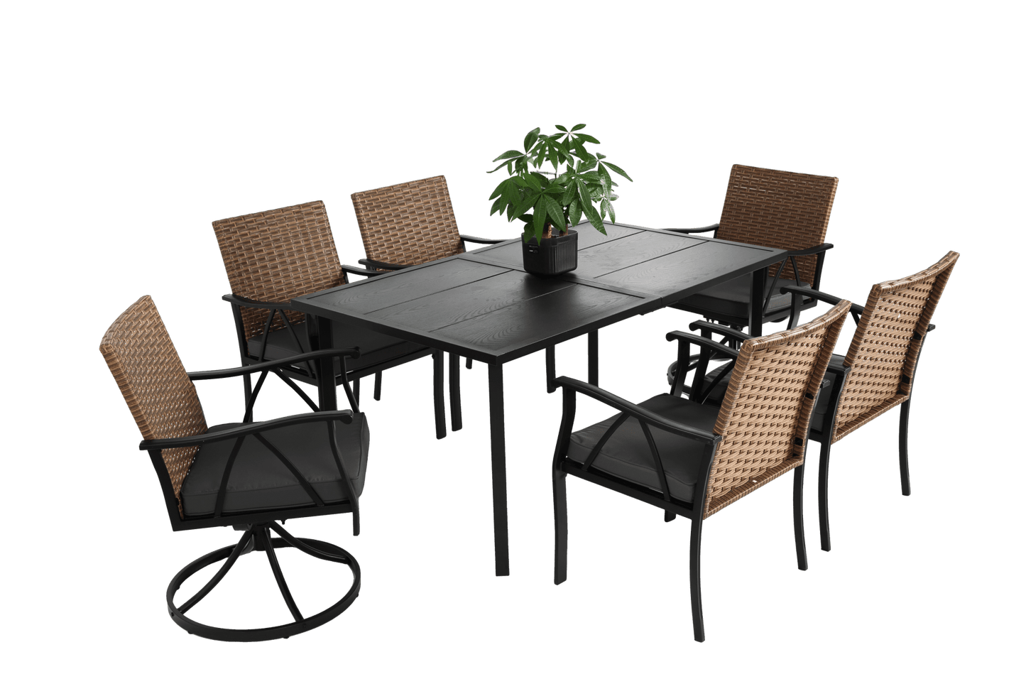 7 Piece Patio Dining Set ,Outdoor Wicker Furniture Set for Backyard Garden Deck Poolside with 2 Cushions Swivel Rocker Chairs,4 Cushions chairs,Table Top, Removable Cushions - 1st Choice Furniture Direct