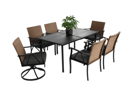 7 Piece Patio Dining Set ,Outdoor Wicker Furniture Set for Backyard Garden Deck Poolside with 2 Cushions Swivel Rocker Chairs,4 Cushions chairs,Table Top, Removable Cushions - 1st Choice Furniture Direct