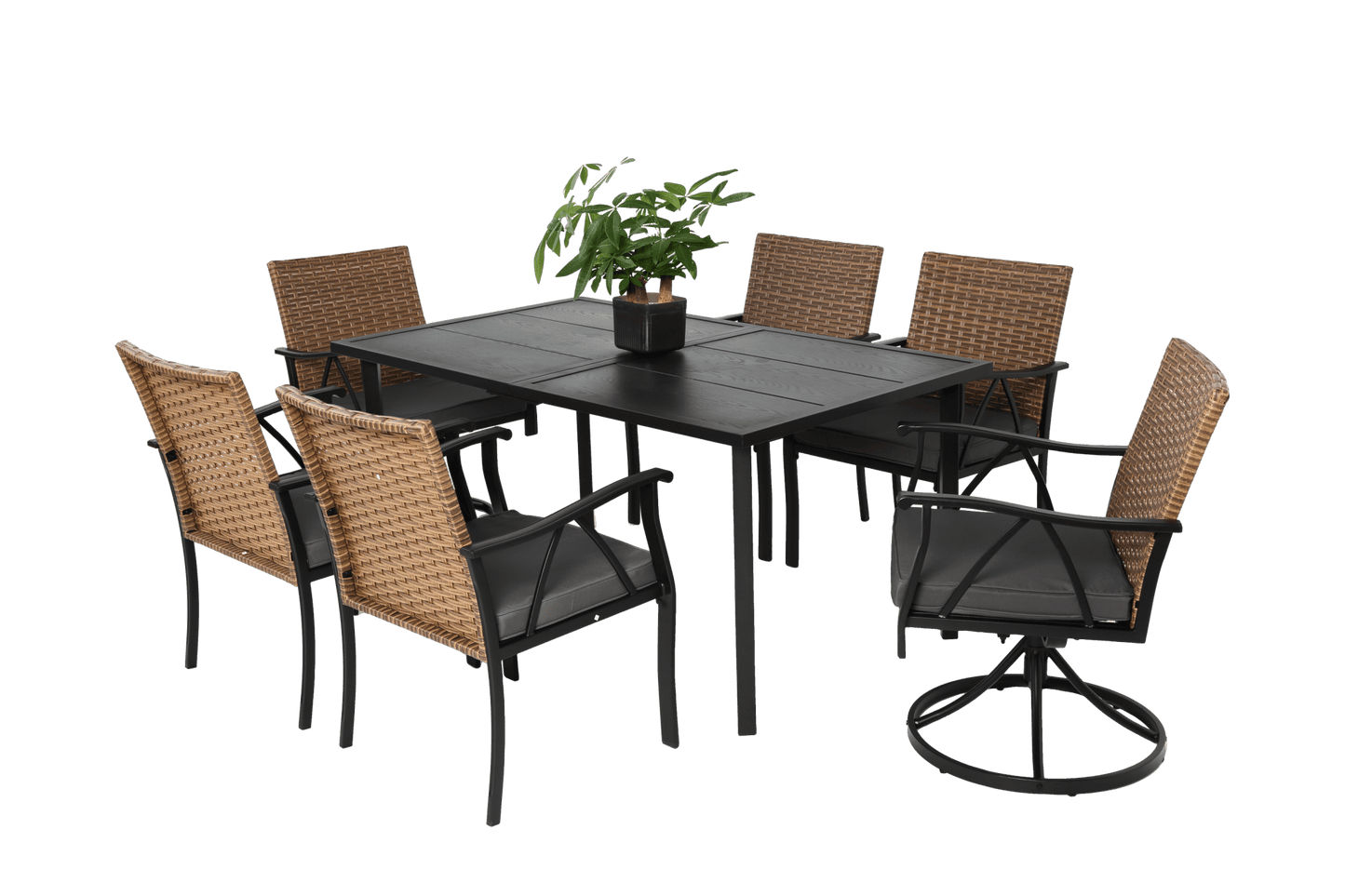 7 Piece Patio Dining Set ,Outdoor Wicker Furniture Set for Backyard Garden Deck Poolside with 2 Cushions Swivel Rocker Chairs,4 Cushions chairs,Table Top, Removable Cushions - 1st Choice Furniture Direct