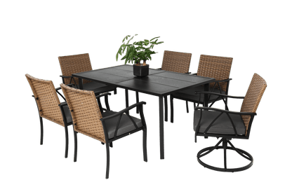 7 Piece Patio Dining Set ,Outdoor Wicker Furniture Set for Backyard Garden Deck Poolside with 2 Cushions Swivel Rocker Chairs,4 Cushions chairs,Table Top, Removable Cushions - 1st Choice Furniture Direct