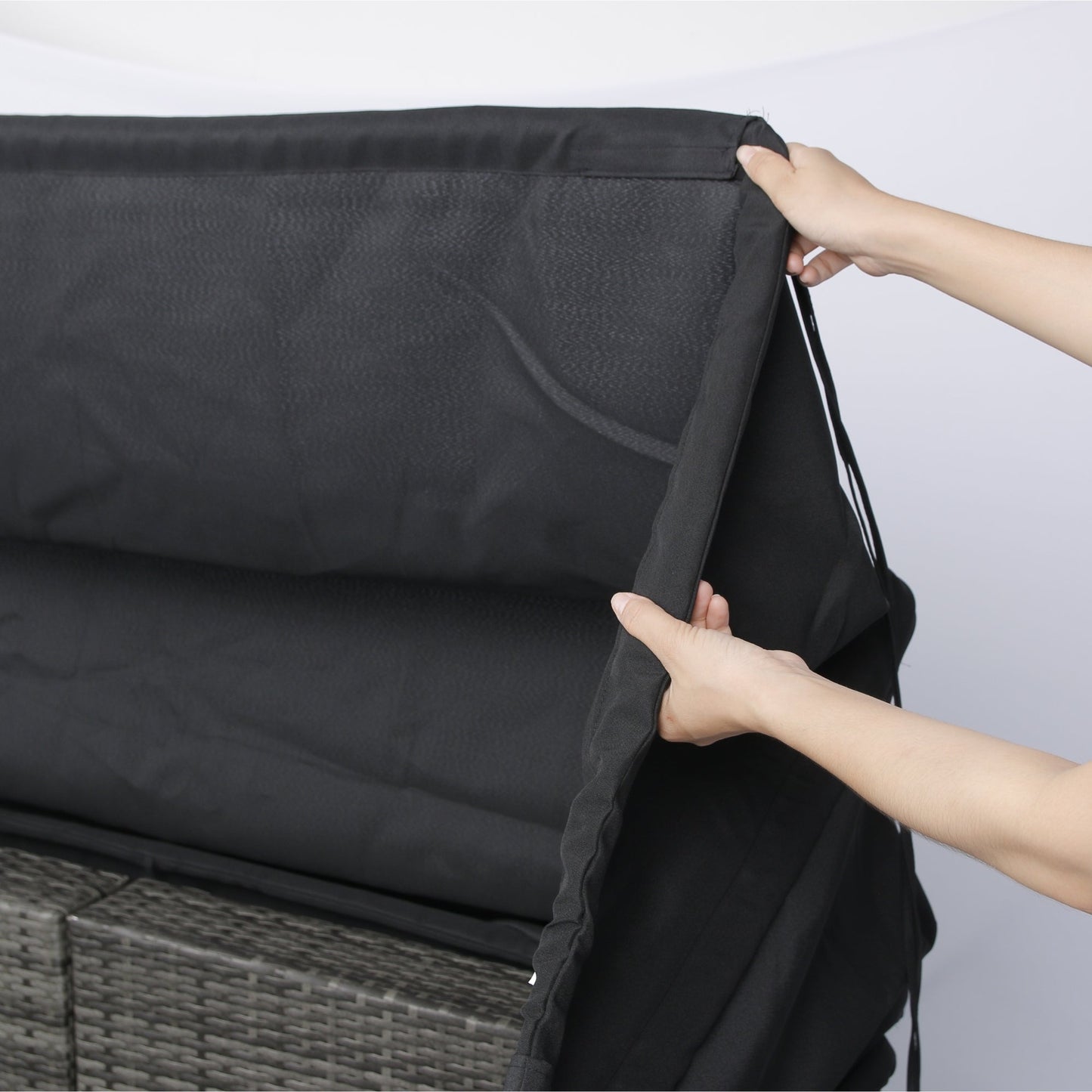 7 - Piece Patio Furniture Set w/Retractable Canopy Wicker Rattan Sectional Sofa Set Patio Furniture with Washable Cushions for Lawn, Garden, Backyard, Poolside Grey wicker + Black Cushion - 1st Choice Furniture Direct