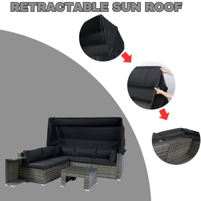 7 - Piece Patio Furniture Set w/Retractable Canopy Wicker Rattan Sectional Sofa Set Patio Furniture with Washable Cushions for Lawn, Garden, Backyard, Poolside Grey wicker + Black Cushion - 1st Choice Furniture Direct