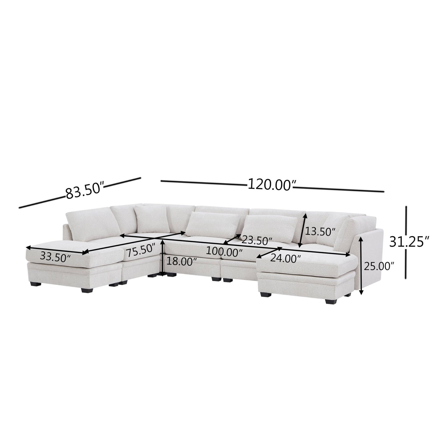 7 - Piece Reversible Modular Corner Sectional - Beige(two corner chairs, three armless chairs, and two ottomans) - 1st Choice Furniture Direct