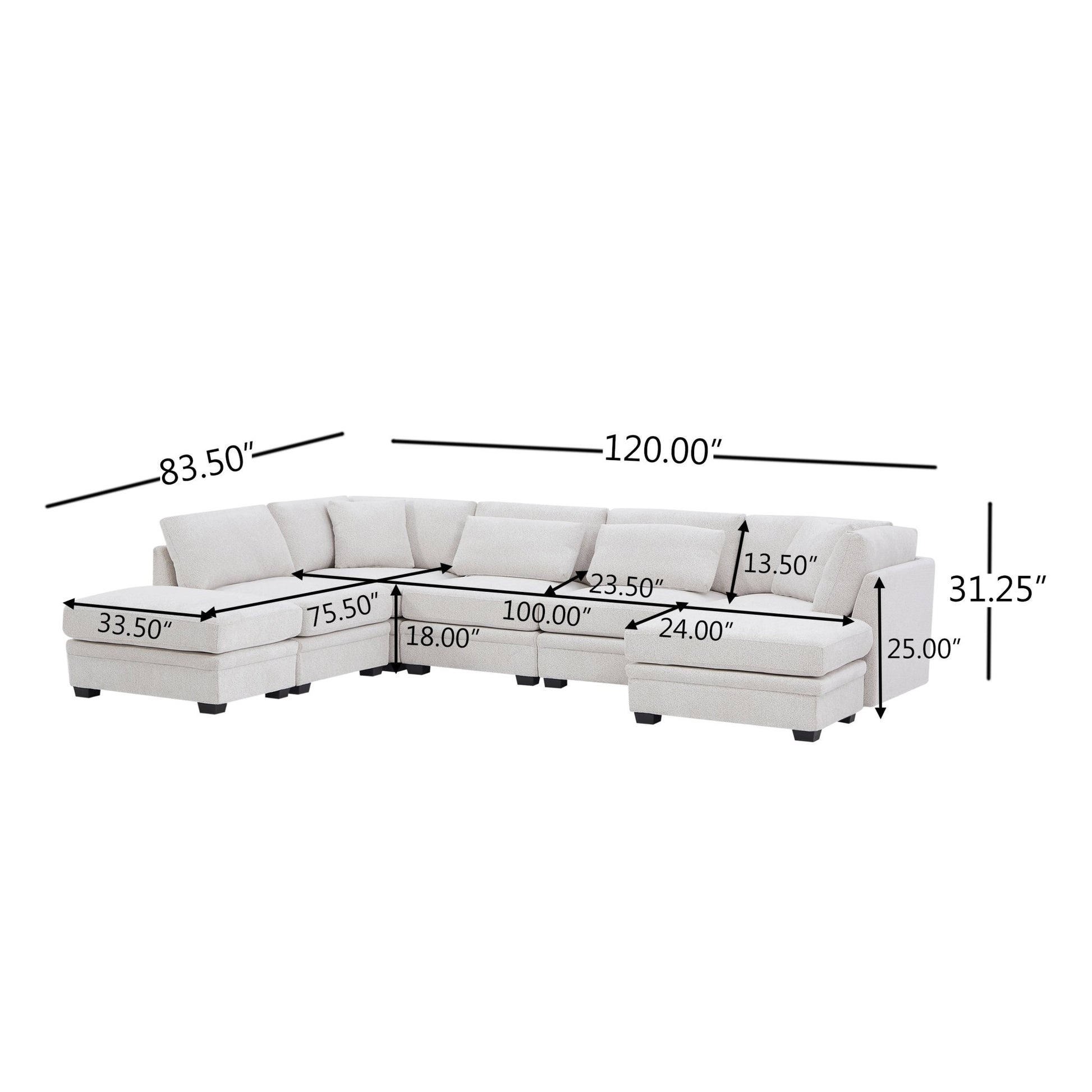 7 - Piece Reversible Modular Corner Sectional - Beige(two corner chairs, three armless chairs, and two ottomans) - 1st Choice Furniture Direct