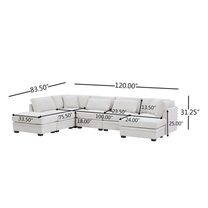 7 - Piece Reversible Modular Corner Sectional - Beige(two corner chairs, three armless chairs, and two ottomans) - 1st Choice Furniture Direct