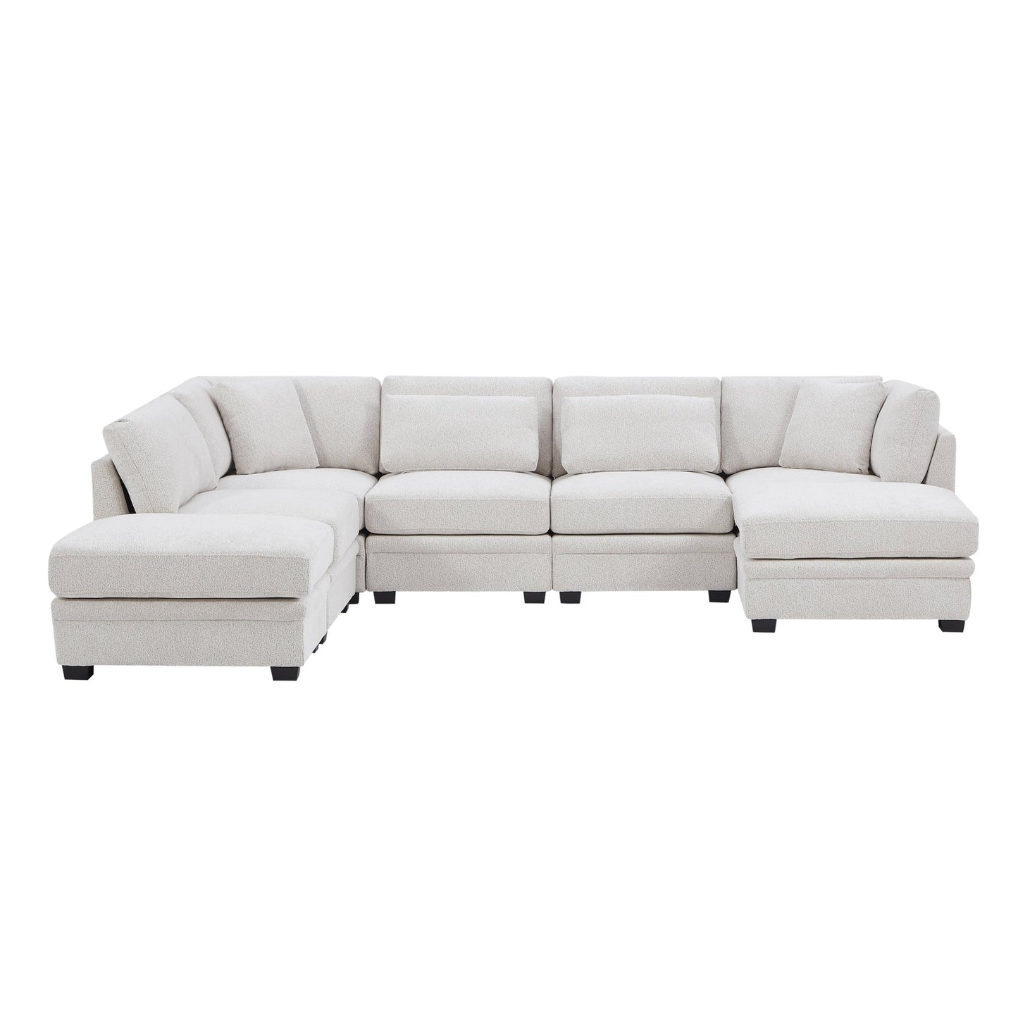 7 - Piece Reversible Modular Corner Sectional - Beige(two corner chairs, three armless chairs, and two ottomans) - 1st Choice Furniture Direct