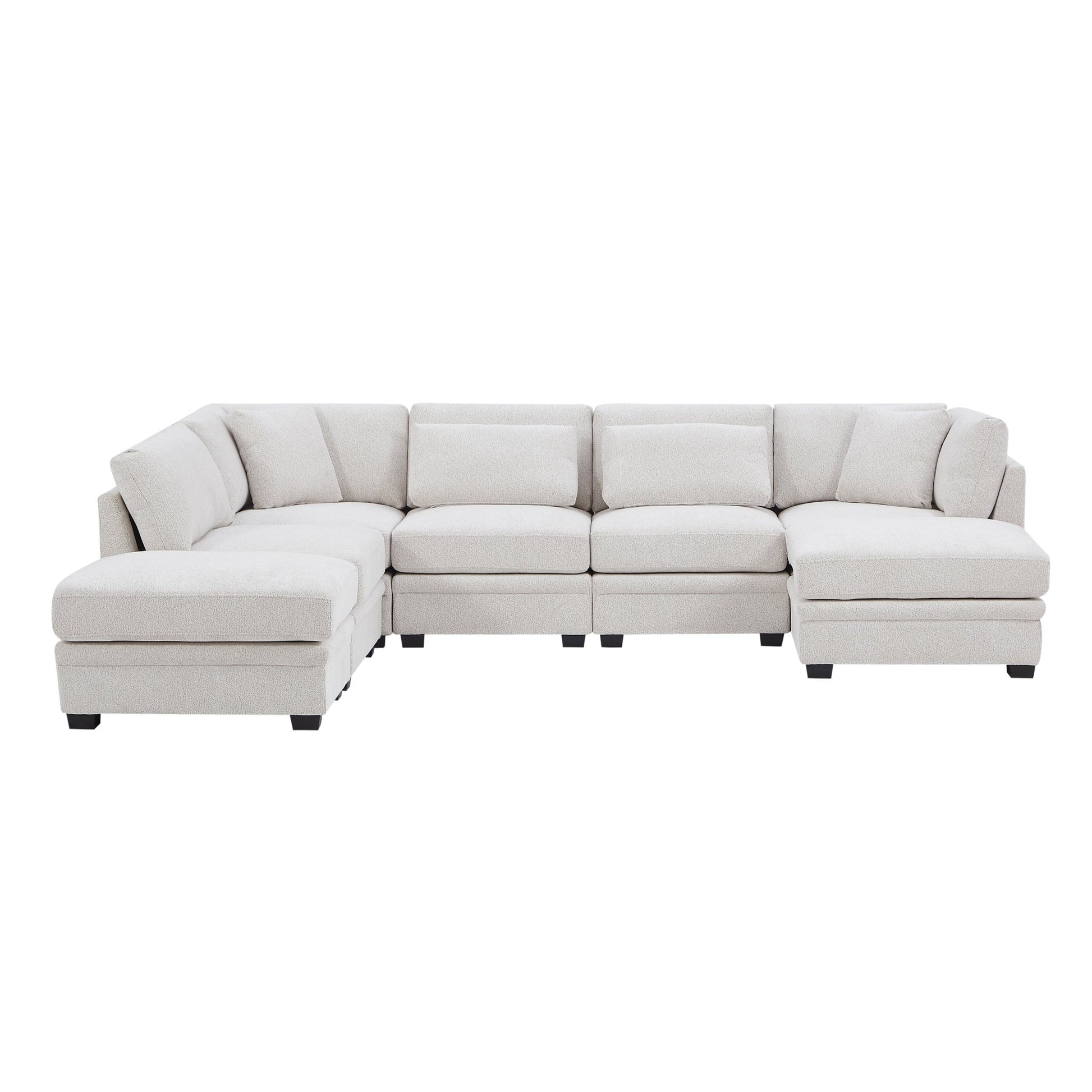 7 - Piece Reversible Modular Corner Sectional - Beige(two corner chairs, three armless chairs, and two ottomans) - 1st Choice Furniture Direct