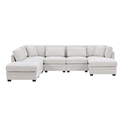 7 - Piece Reversible Modular Corner Sectional - Beige(two corner chairs, three armless chairs, and two ottomans) - 1st Choice Furniture Direct