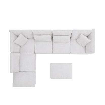 7 - Piece Reversible Modular Corner Sectional - Beige(two corner chairs, three armless chairs, and two ottomans) - 1st Choice Furniture Direct