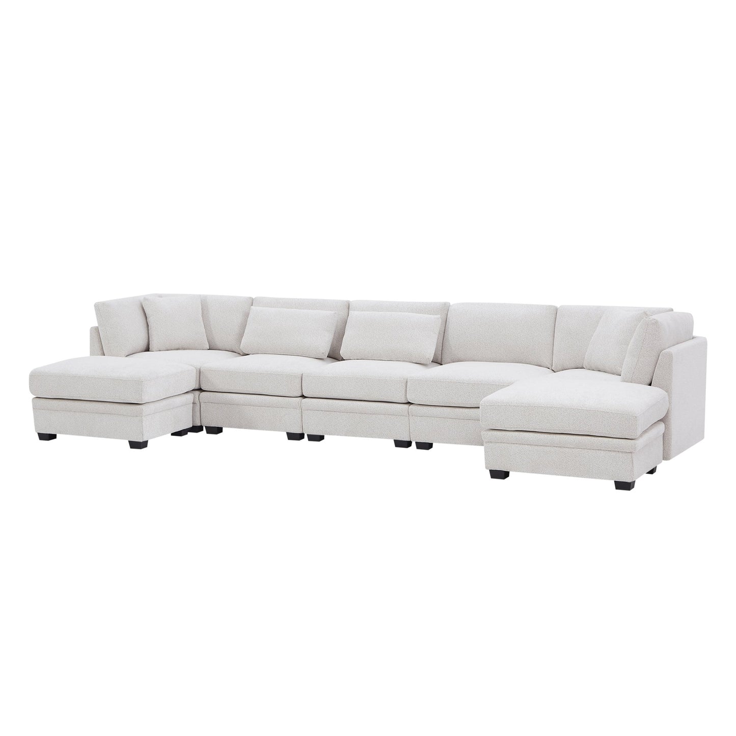 7 - Piece Reversible Modular Corner Sectional - Beige(two corner chairs, three armless chairs, and two ottomans) - 1st Choice Furniture Direct