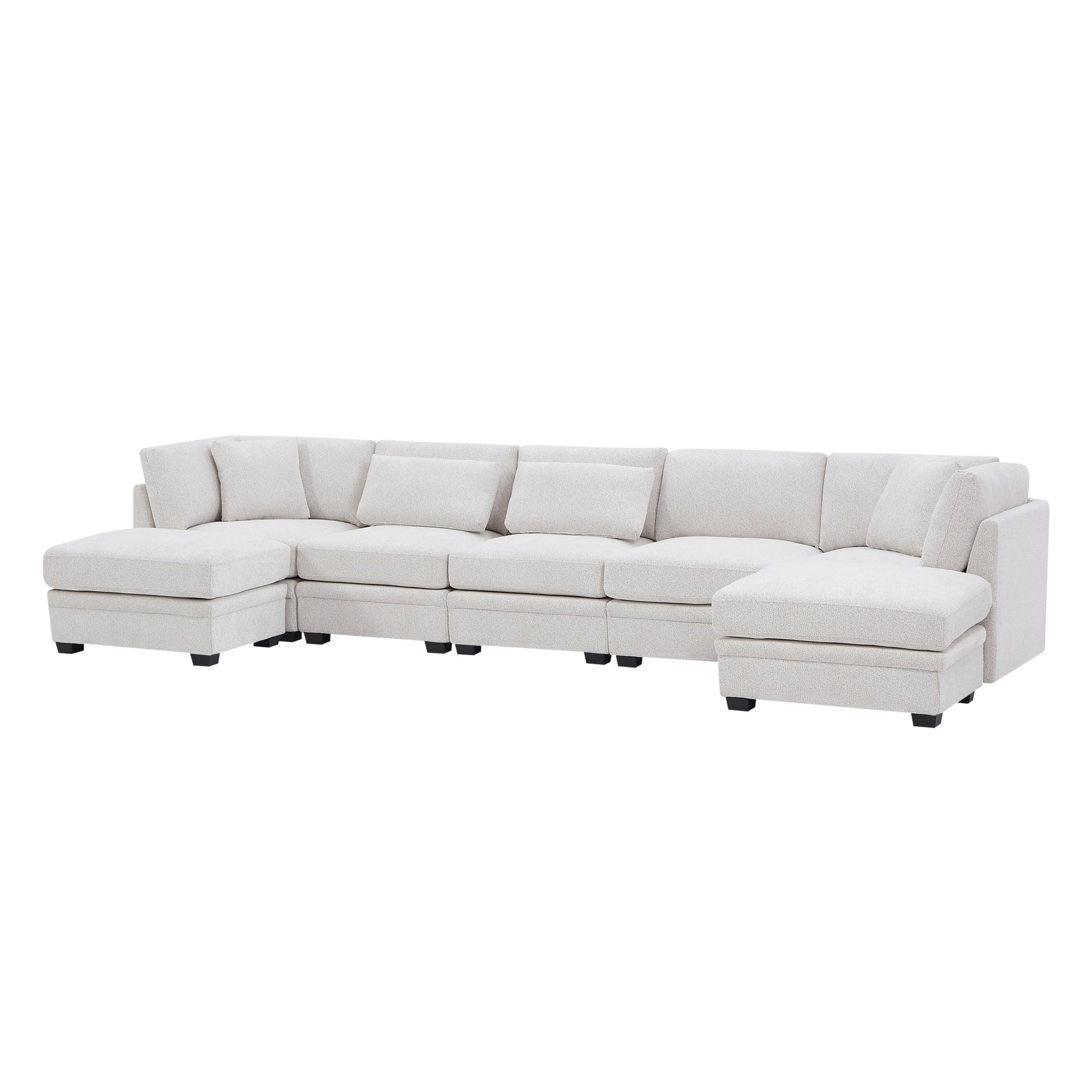 7 - Piece Reversible Modular Corner Sectional - Beige(two corner chairs, three armless chairs, and two ottomans) - 1st Choice Furniture Direct