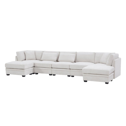 7 - Piece Reversible Modular Corner Sectional - Beige(two corner chairs, three armless chairs, and two ottomans) - 1st Choice Furniture Direct