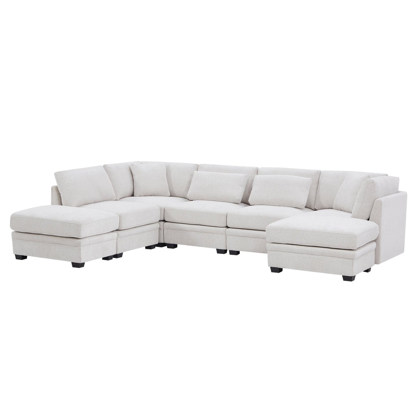 7 - Piece Reversible Modular Corner Sectional - Beige(two corner chairs, three armless chairs, and two ottomans) - 1st Choice Furniture Direct