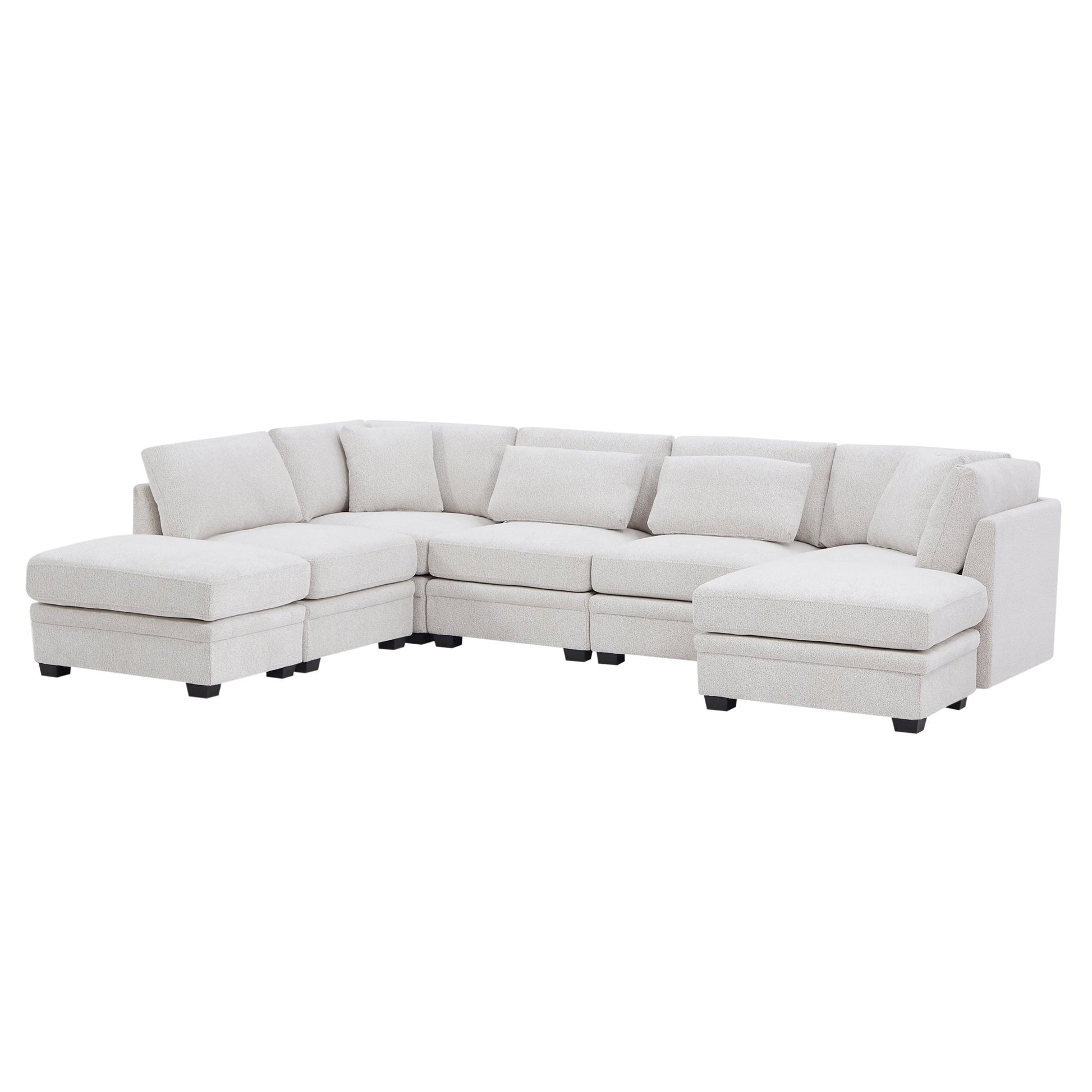 7 - Piece Reversible Modular Corner Sectional - Beige(two corner chairs, three armless chairs, and two ottomans) - 1st Choice Furniture Direct