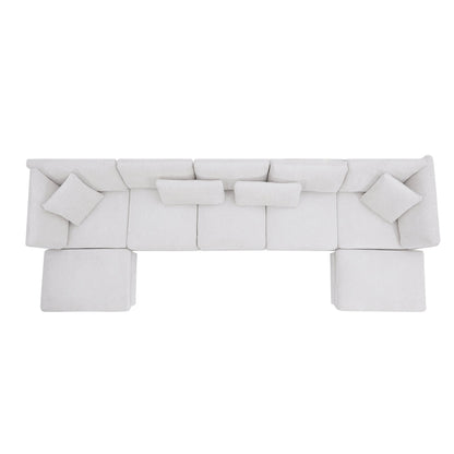 7 - Piece Reversible Modular Corner Sectional - Beige(two corner chairs, three armless chairs, and two ottomans) - 1st Choice Furniture Direct