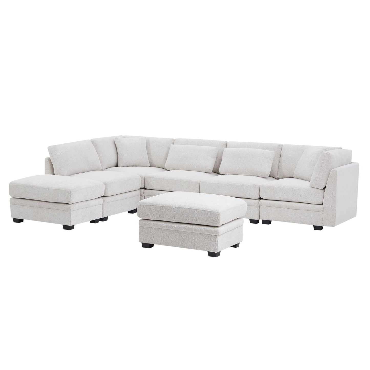7 - Piece Reversible Modular Corner Sectional - Beige(two corner chairs, three armless chairs, and two ottomans) - 1st Choice Furniture Direct