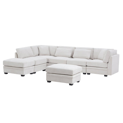 7 - Piece Reversible Modular Corner Sectional - Beige(two corner chairs, three armless chairs, and two ottomans) - 1st Choice Furniture Direct