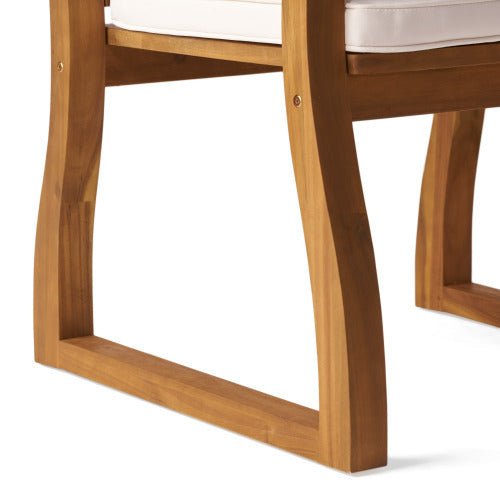 7 Pieces Acacia Wood Outdoor Dining Set with Cream Cushions,Modern 6 Chairs 1 Large Table,Dining Furniture Set for Lawn, Backyard, Garden Deck,Poolside,Teak - 1st Choice Furniture Direct