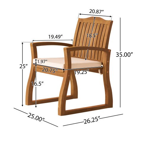 7 Pieces Acacia Wood Outdoor Dining Set with Cream Cushions,Modern 6 Chairs 1 Large Table,Dining Furniture Set for Lawn, Backyard, Garden Deck,Poolside,Teak - 1st Choice Furniture Direct