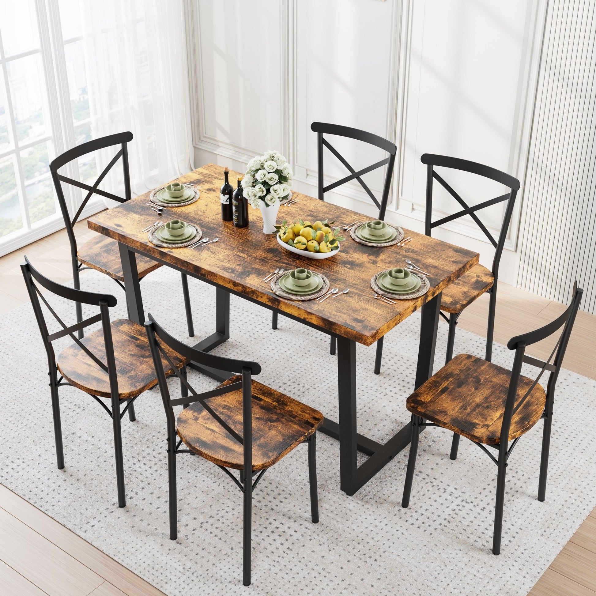 7 Pieces Dining Set 7-Piece Kitchen Table Set Perfect for Kitchen, Breakfast Nook, Living Room Occasions - 1st Choice Furniture Direct
