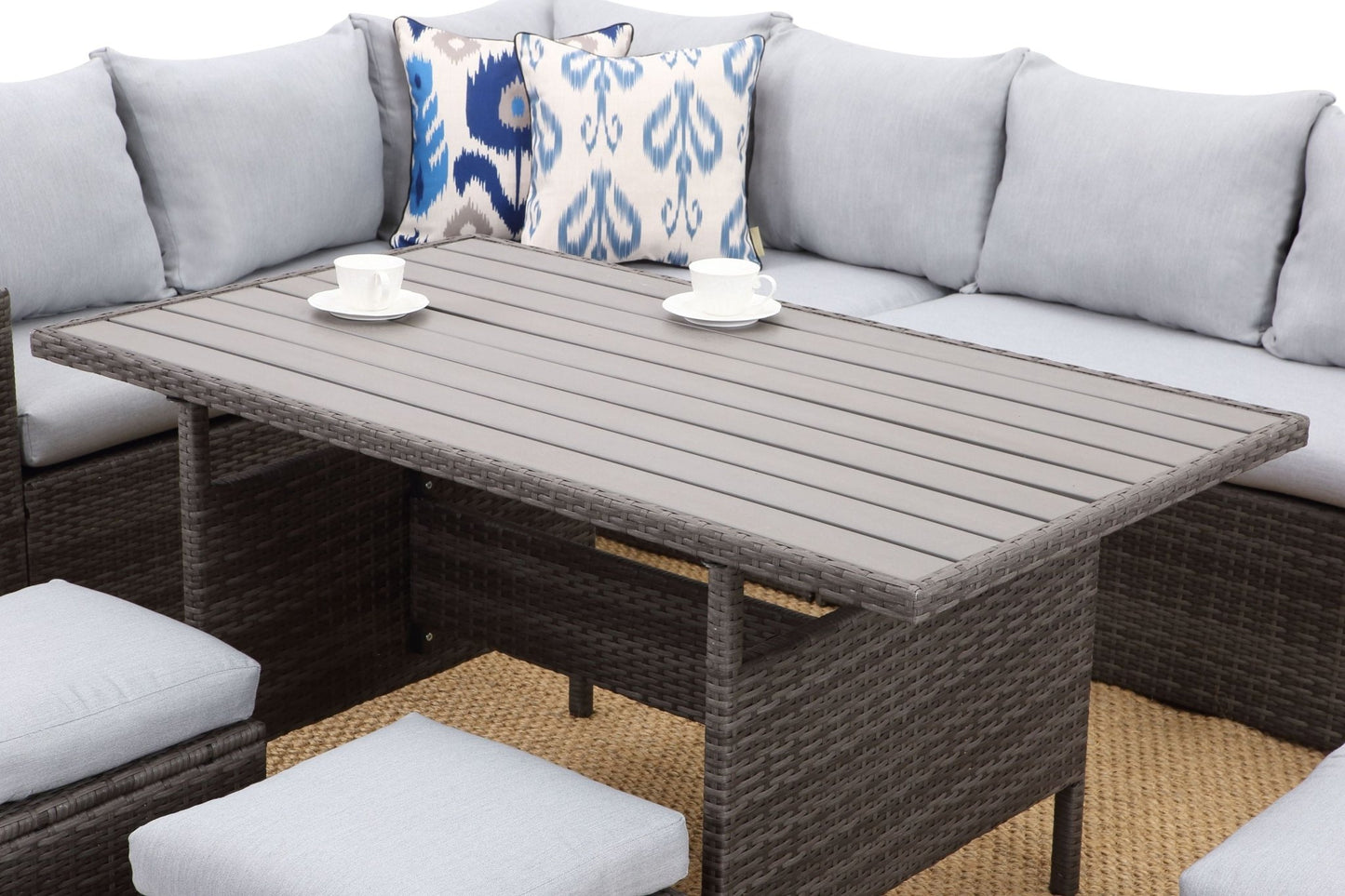 7 - Pieces PE Rattan Wicker Patio Dining Sectional Cusions Sofa Set with Grey cushions - 1st Choice Furniture Direct