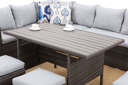 7 - Pieces PE Rattan Wicker Patio Dining Sectional Cusions Sofa Set with Grey cushions - 1st Choice Furniture Direct