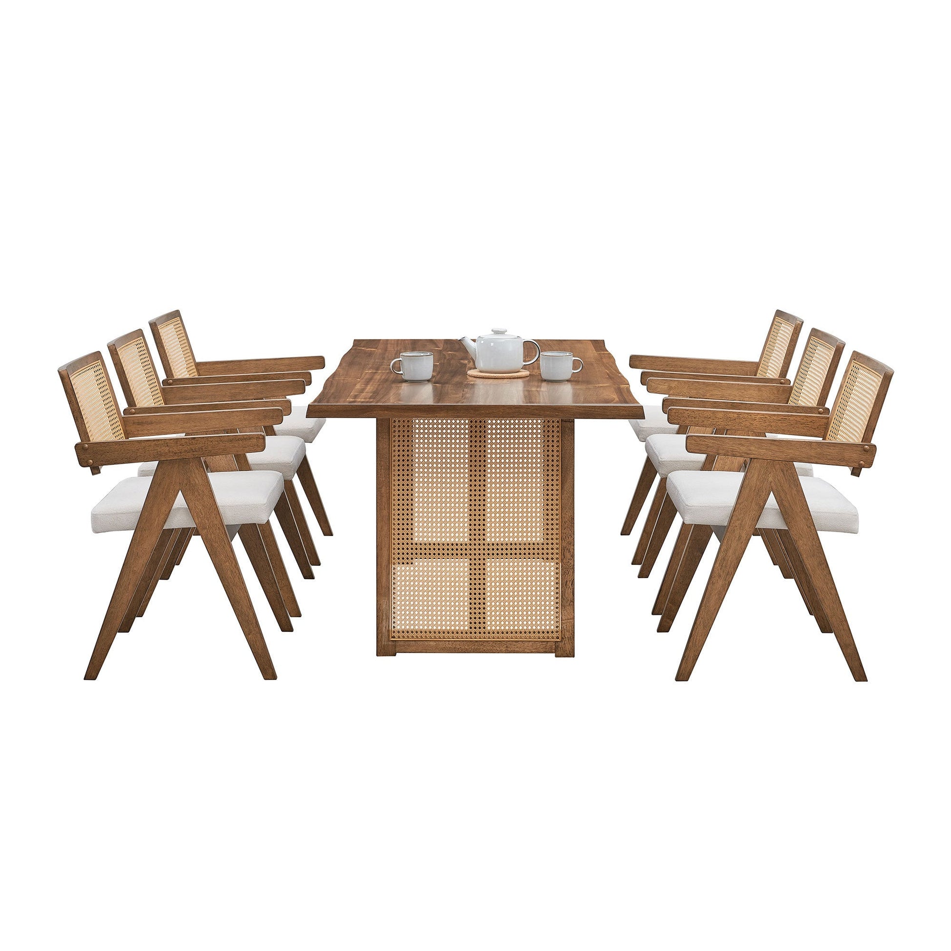 70.87 Inch Rectangular Waves Dining Table,Wooden Dining Table for 6 Persons,Mid Century Modern Large Kitchen Table for Living Room,Bohemian Dining Table with Rattan Weave for Restaurant,Office,OAK - 1st Choice Furniture Direct