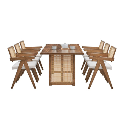 70.87 Inch Rectangular Waves Dining Table,Wooden Dining Table for 6 Persons,Mid Century Modern Large Kitchen Table for Living Room,Bohemian Dining Table with Rattan Weave for Restaurant,Office,OAK - 1st Choice Furniture Direct