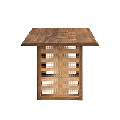 70.87 Inch Rectangular Waves Dining Table,Wooden Dining Table for 6 Persons,Mid Century Modern Large Kitchen Table for Living Room,Bohemian Dining Table with Rattan Weave for Restaurant,Office,OAK - 1st Choice Furniture Direct