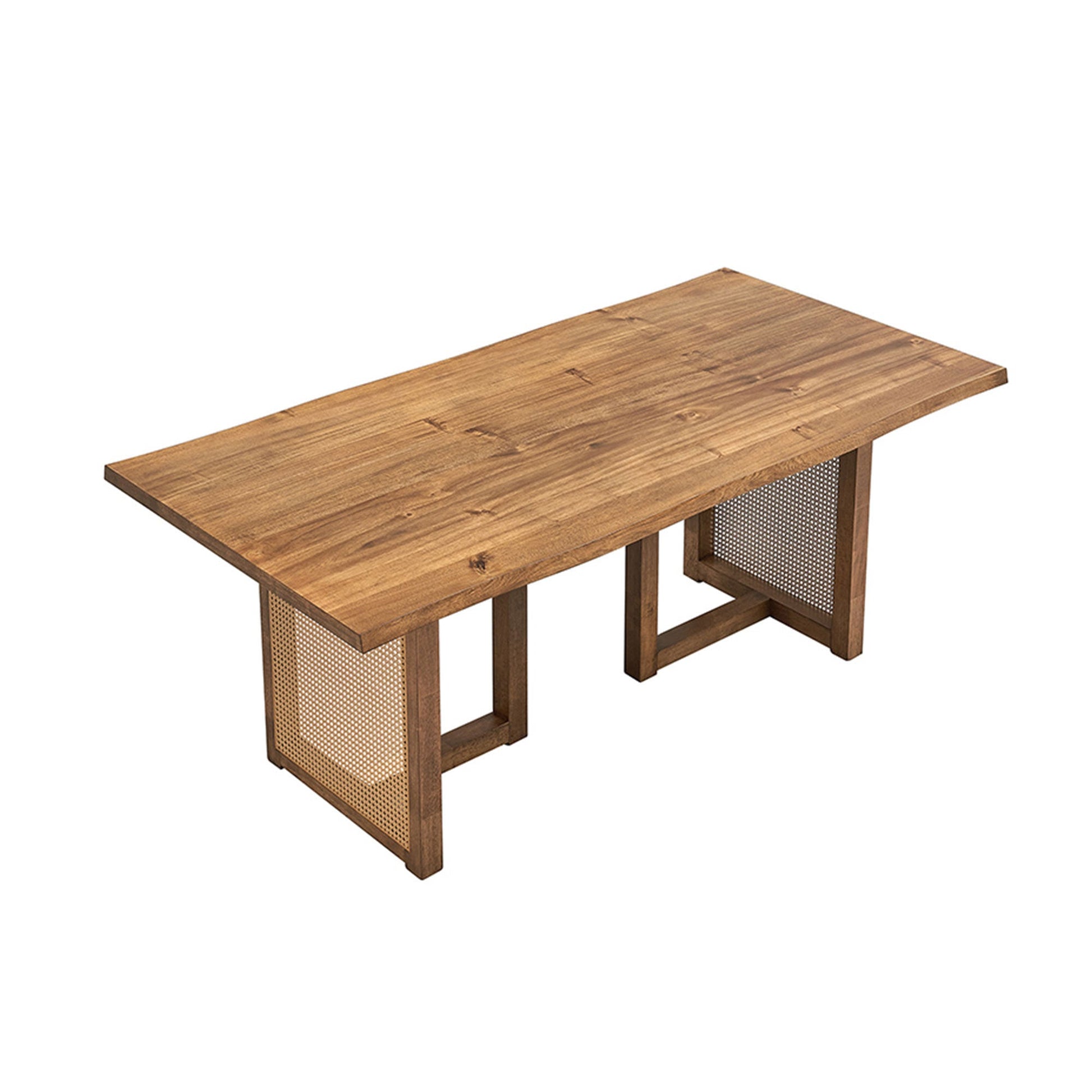 70.87 Inch Rectangular Waves Dining Table,Wooden Dining Table for 6 Persons,Mid Century Modern Large Kitchen Table for Living Room,Bohemian Dining Table with Rattan Weave for Restaurant,Office,OAK - 1st Choice Furniture Direct