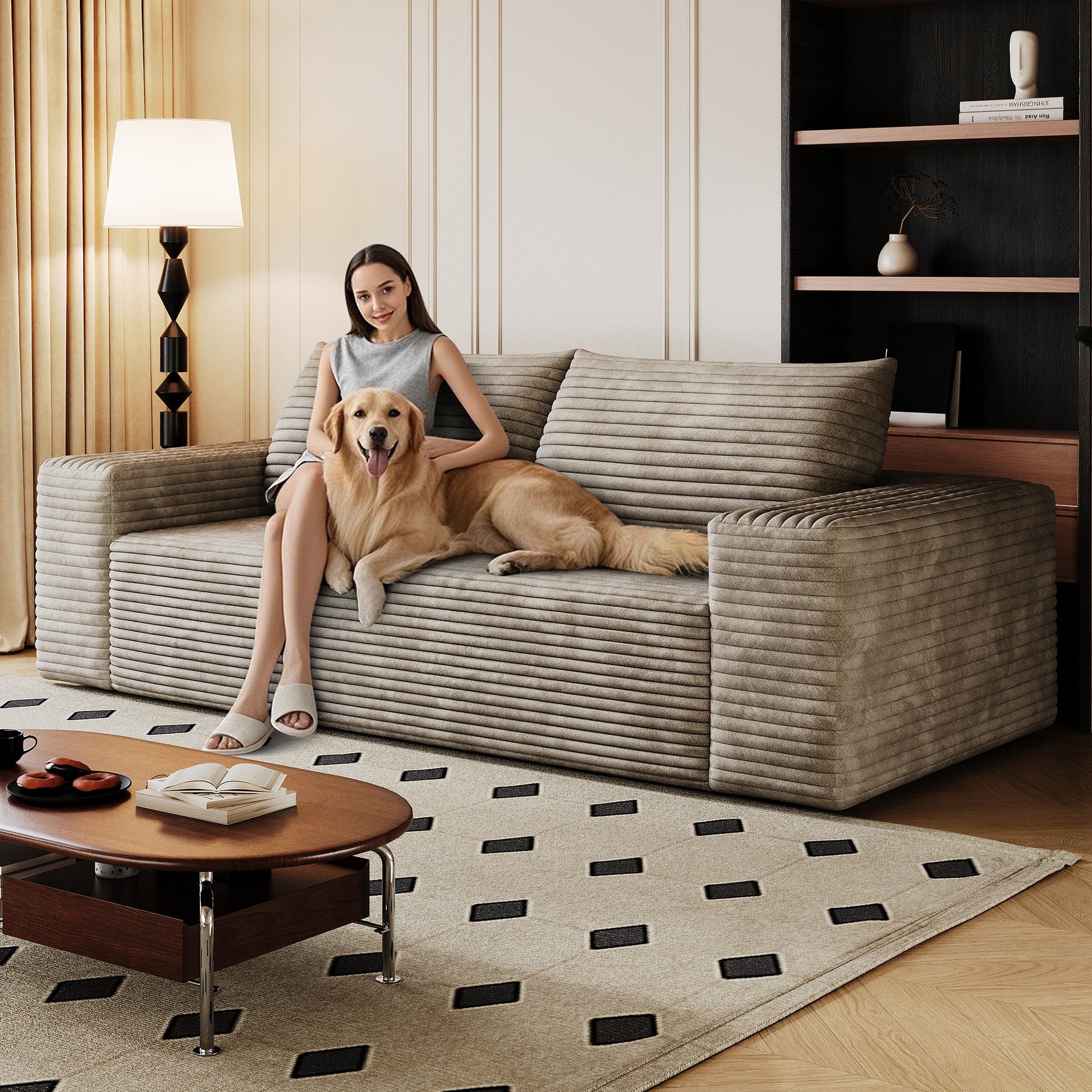 71' 3Setaser Sofa,Corduroy Fabric,Deep Seat Couches,Comfy Loveseat Sofa,No Assembly,1pcs for Living room, Bedroom,Conference room ,Apartment,Camel - 1st Choice Furniture Direct