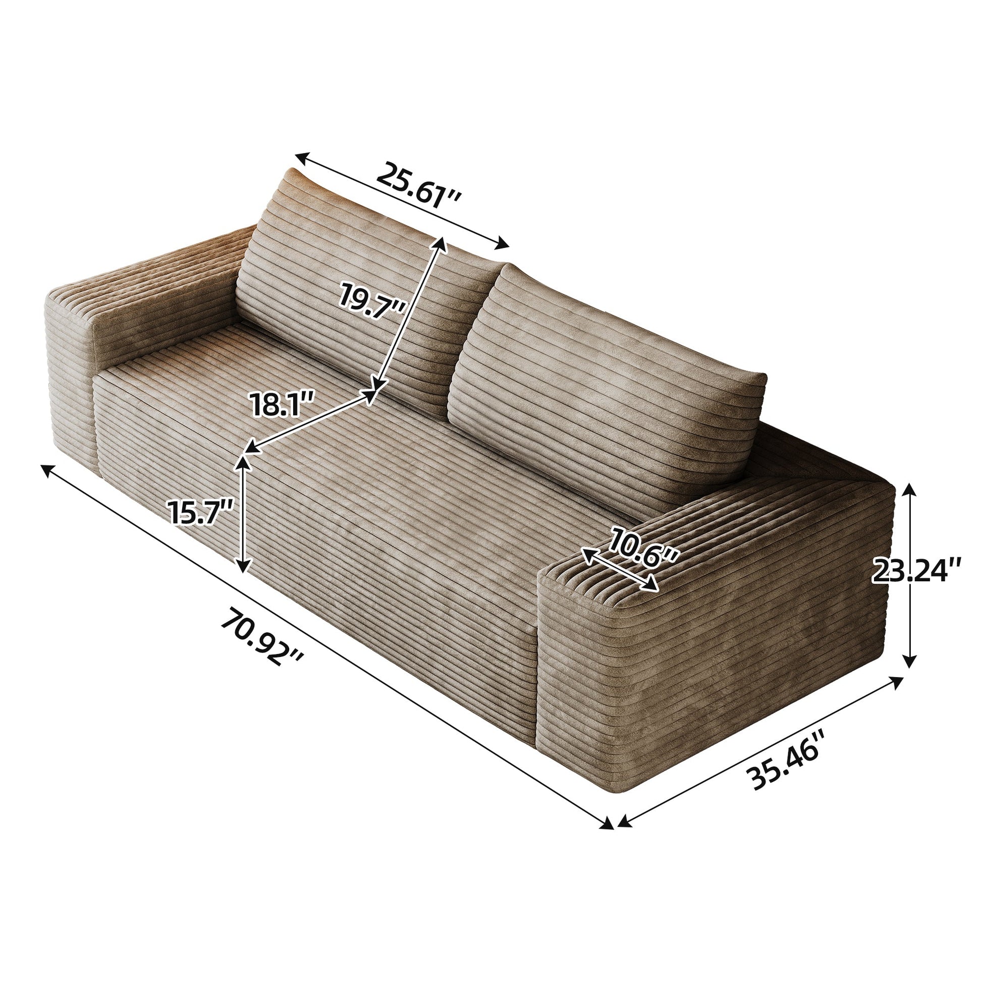 71' 3Setaser Sofa,Corduroy Fabric,Deep Seat Couches,Comfy Loveseat Sofa,No Assembly,1pcs for Living room, Bedroom,Conference room ,Apartment,Camel - 1st Choice Furniture Direct