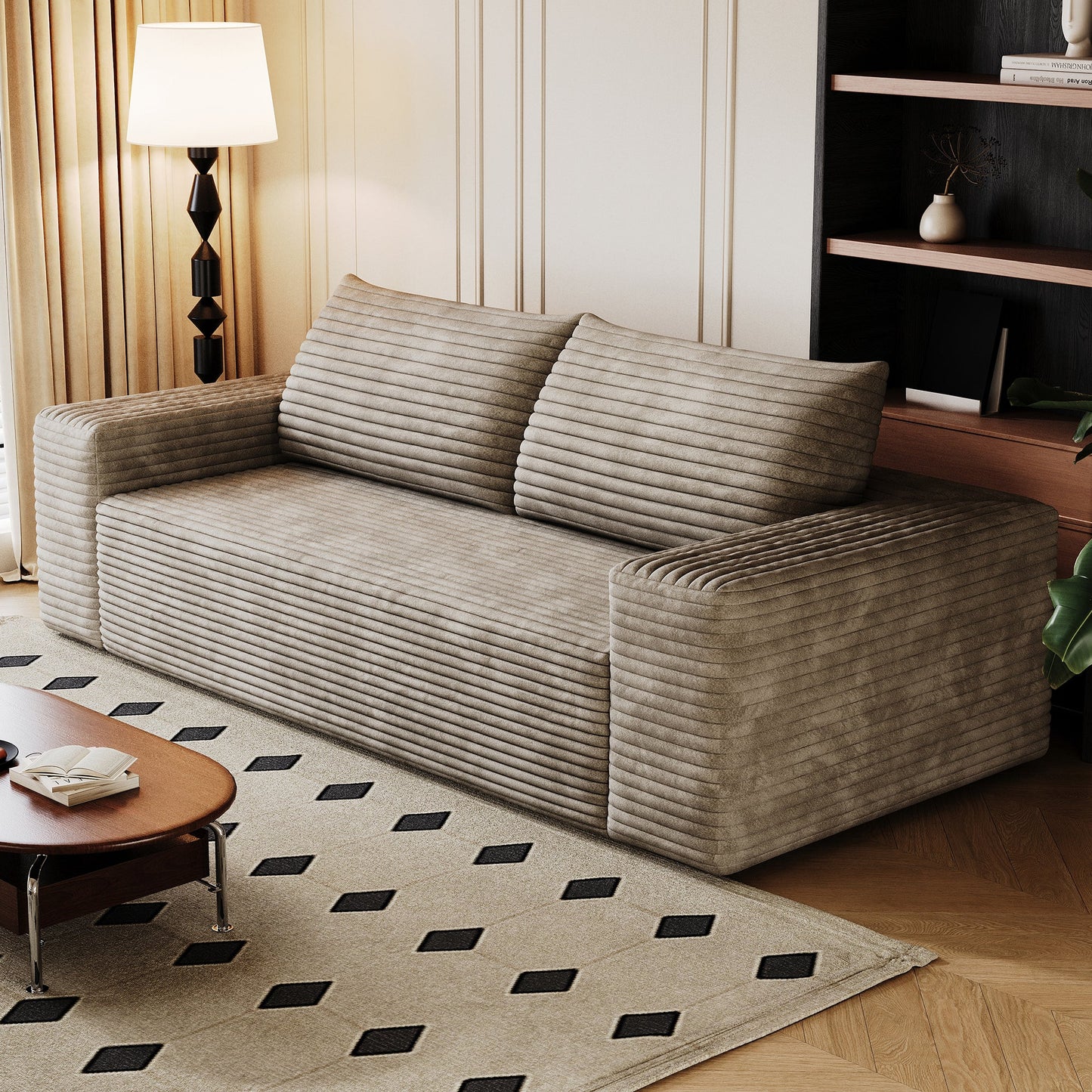 71' 3Setaser Sofa,Corduroy Fabric,Deep Seat Couches,Comfy Loveseat Sofa,No Assembly,1pcs for Living room, Bedroom,Conference room ,Apartment,Camel - 1st Choice Furniture Direct