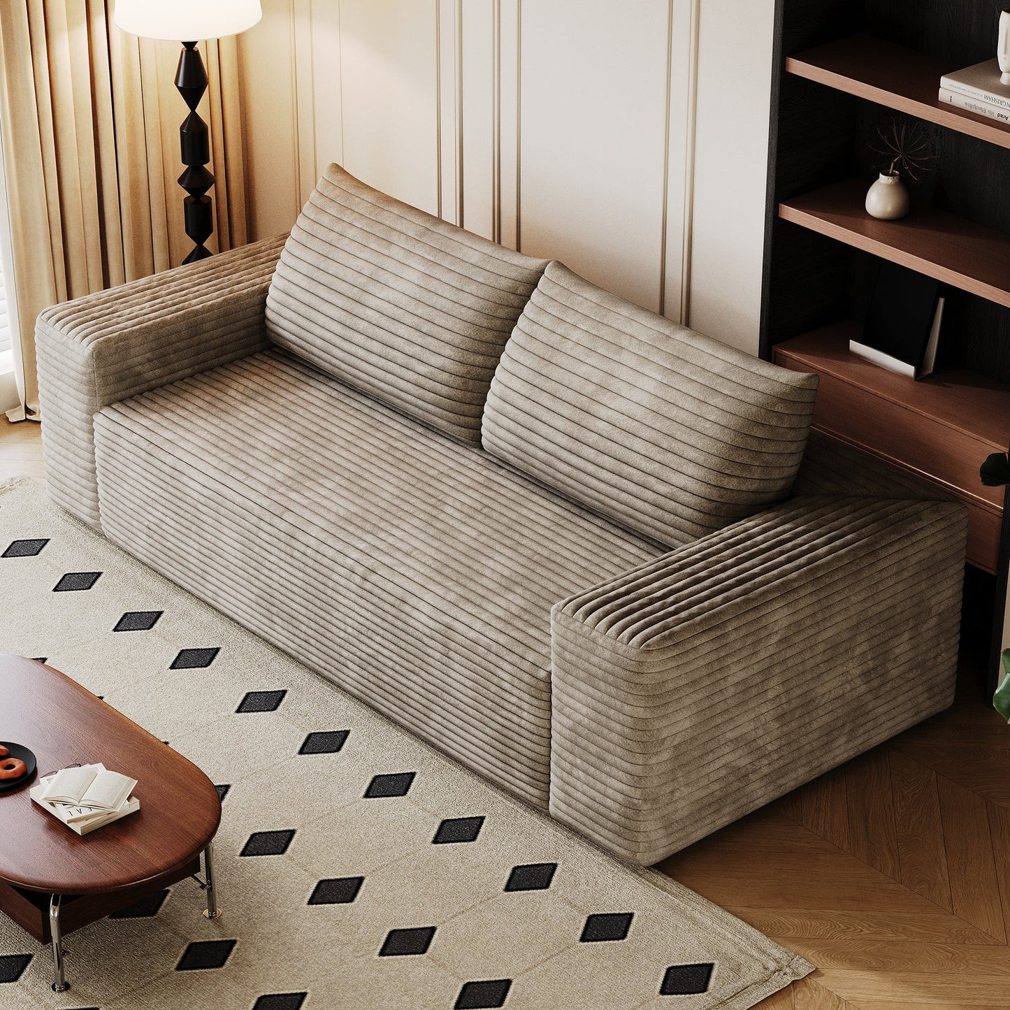 71' 3Setaser Sofa,Corduroy Fabric,Deep Seat Couches,Comfy Loveseat Sofa,No Assembly,1pcs for Living room, Bedroom,Conference room ,Apartment,Camel - 1st Choice Furniture Direct