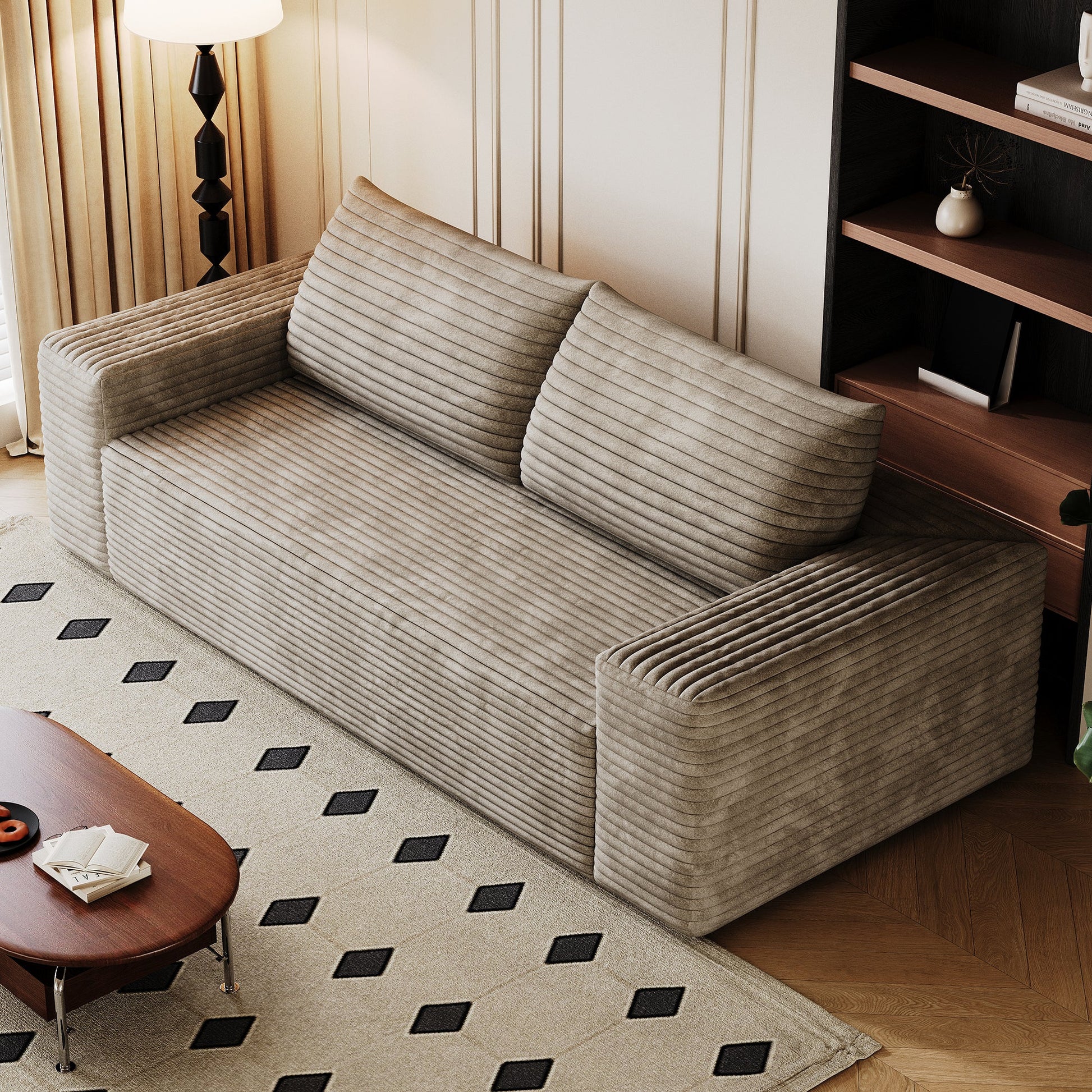 71' 3Setaser Sofa,Corduroy Fabric,Deep Seat Couches,Comfy Loveseat Sofa,No Assembly,1pcs for Living room, Bedroom,Conference room ,Apartment,Camel - 1st Choice Furniture Direct