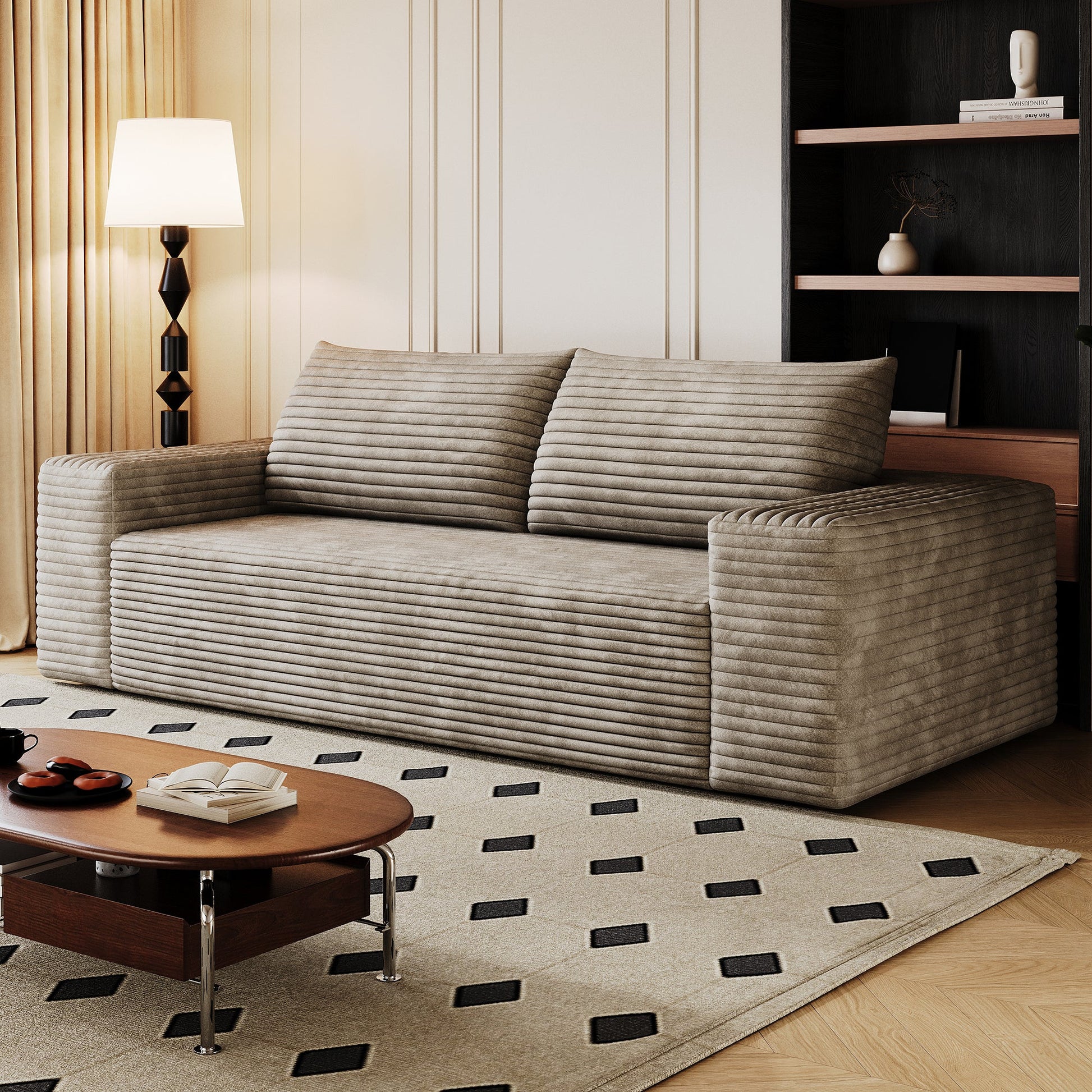 71' 3Setaser Sofa,Corduroy Fabric,Deep Seat Couches,Comfy Loveseat Sofa,No Assembly,1pcs for Living room, Bedroom,Conference room ,Apartment,Camel - 1st Choice Furniture Direct
