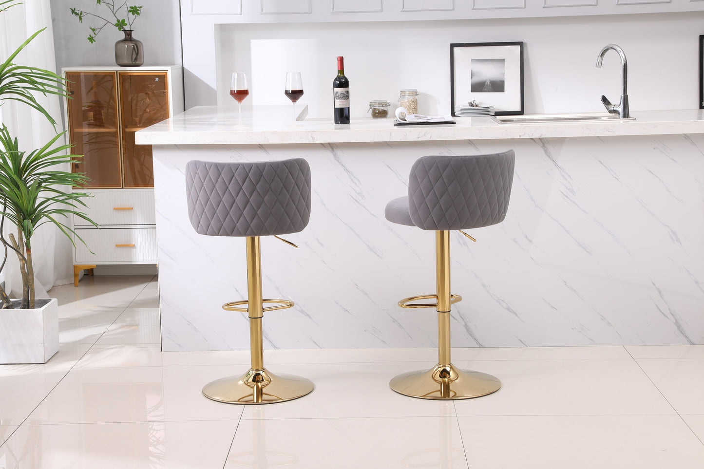 1st Choice Modern Swivel Velvet Bar Stool Counter Height - Set of 2